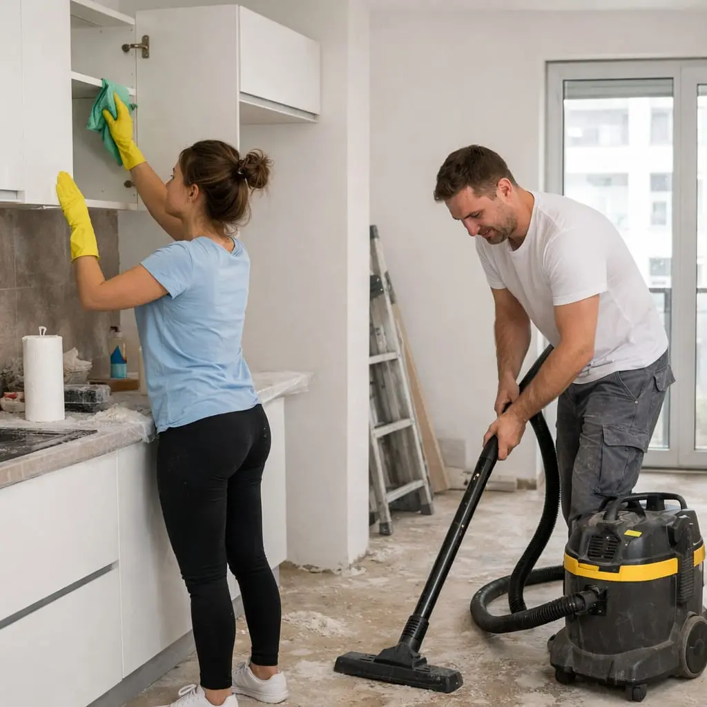 Mersin tadilat temizliği ekibi, tadilat sonrası toz temizliği yaparken.