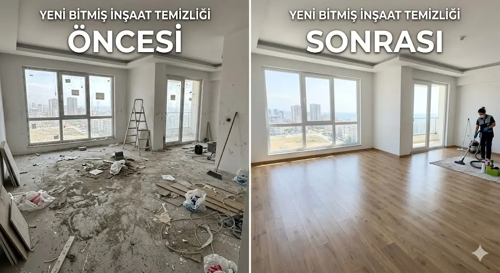 Mersin inşaat sonrası ev temizliği öncesi ve sonrası karşılaştırma görseli - bi temizlik mersin temizlik şirketleri
